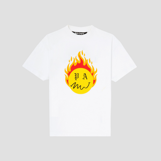 PALM ANGELS BURNING HEAD PRINTED SHORT SLEEVE T-SHIRT WHITE