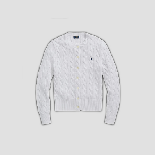 Polo Ralph Lauren Cable-Knit Cotton Crewneck Cardigan White WMPOSWENDW20107