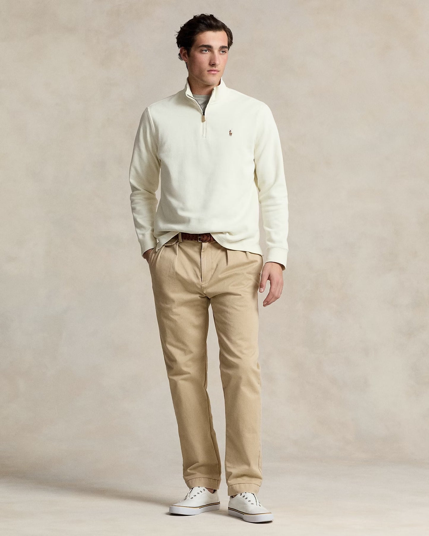 nam mặc áo Polo Ralph Lauren Estate-Rib Quarter-Zip Pullover Parchment Cream 462512 710671929015