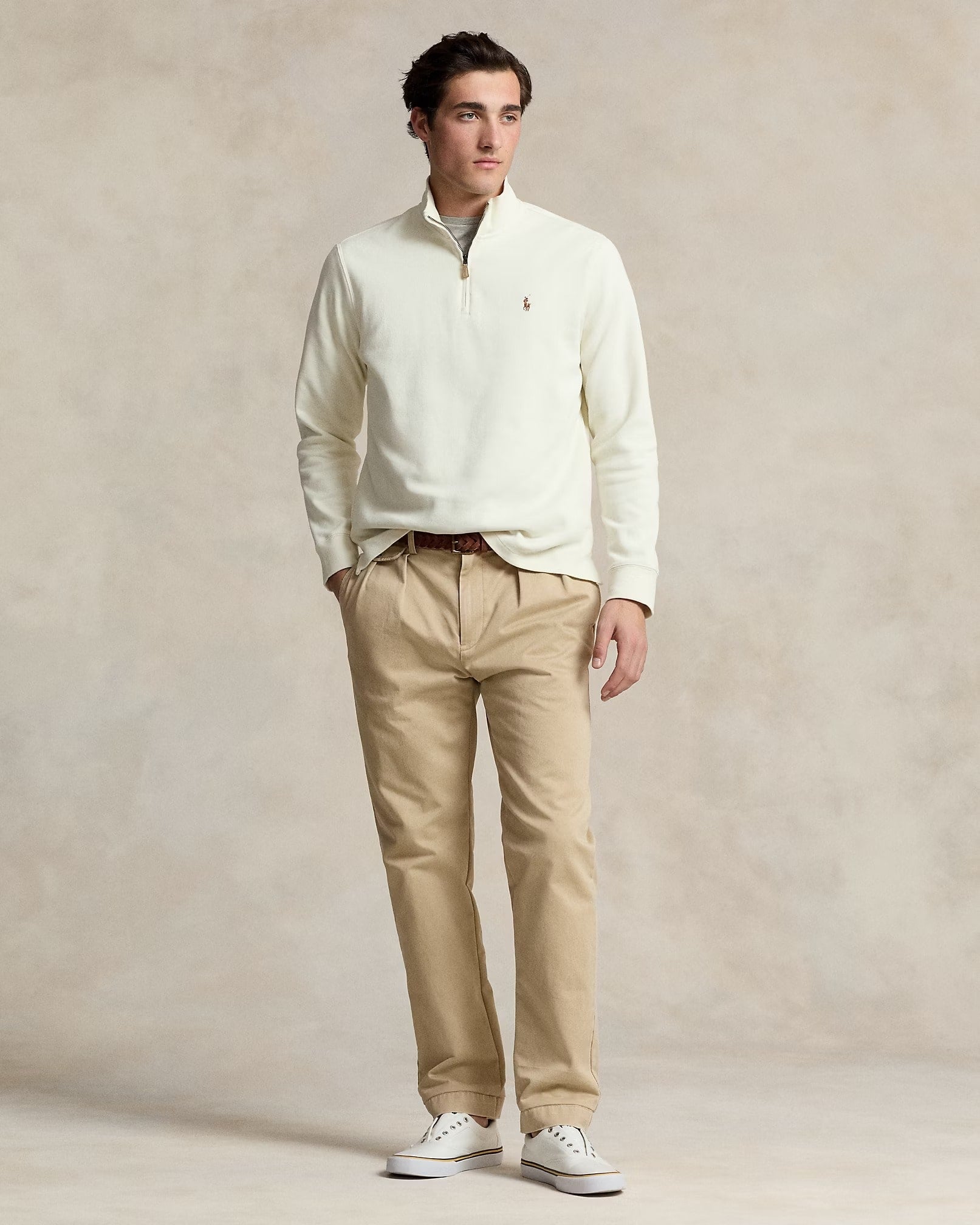 nam mặc áo Polo Ralph Lauren Estate-Rib Quarter-Zip Pullover Parchment Cream 462512 710671929015