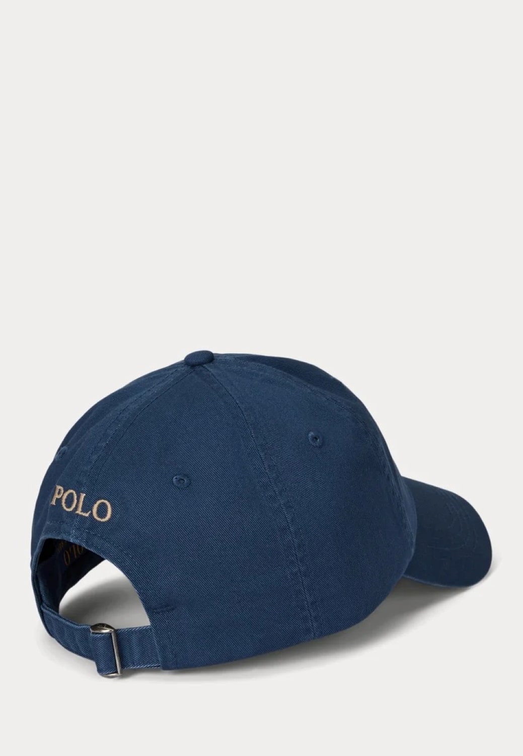 Navy blue cap with 'POLO' logo on a light gray background