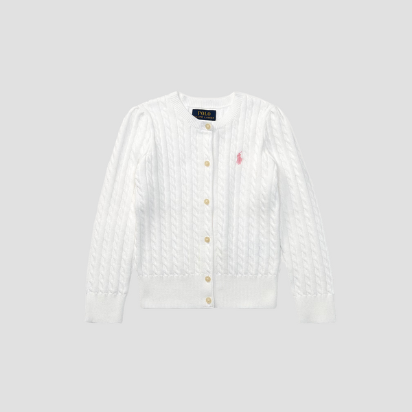 Polo Ralph Lauren Mini-Cable Cotton Cardigan White Pink Pony 3616858176865
