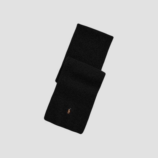 Polo Ralph Lauren Rib-Knit Wool-Blend Scarf Black 449959353001