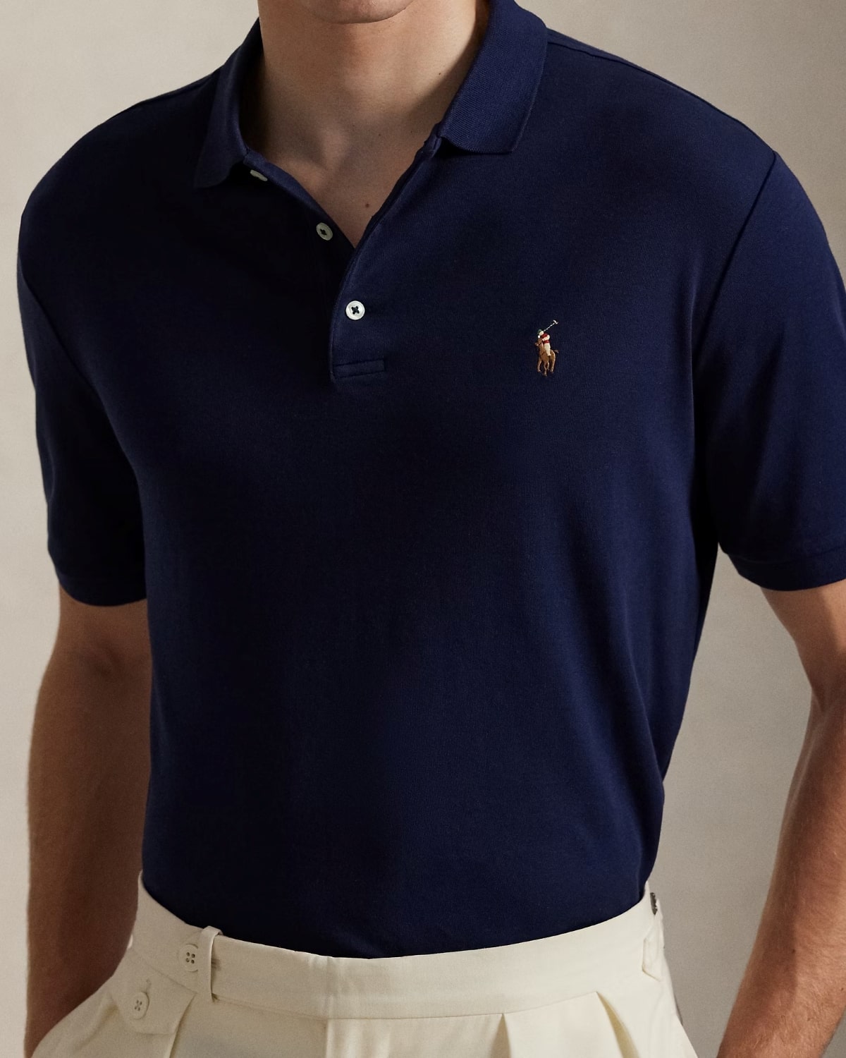 chi tiết cận chất liệu Polo Ralph Lauren Men’s Soft Cotton Polo Shirt Classic Fit – Refined Navy 710666999003