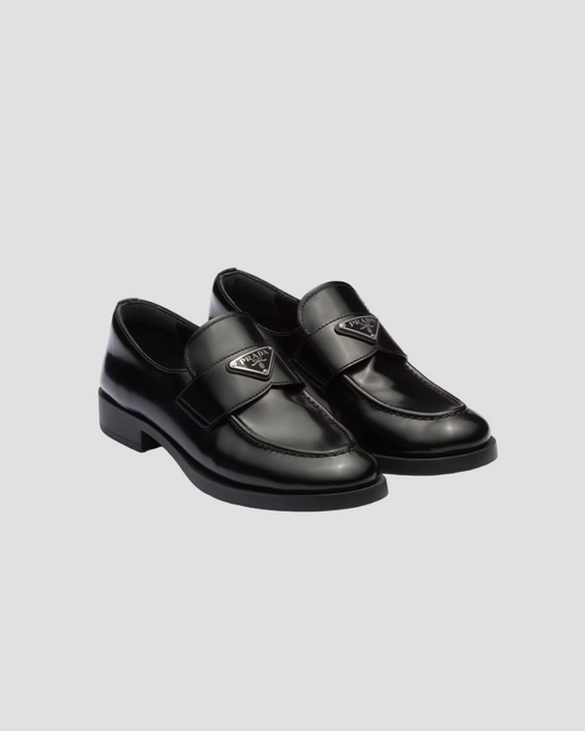 PRADA BRUSHED LEATHER LOAFERS IN BLACK 1D329N_055_F0002_F_025