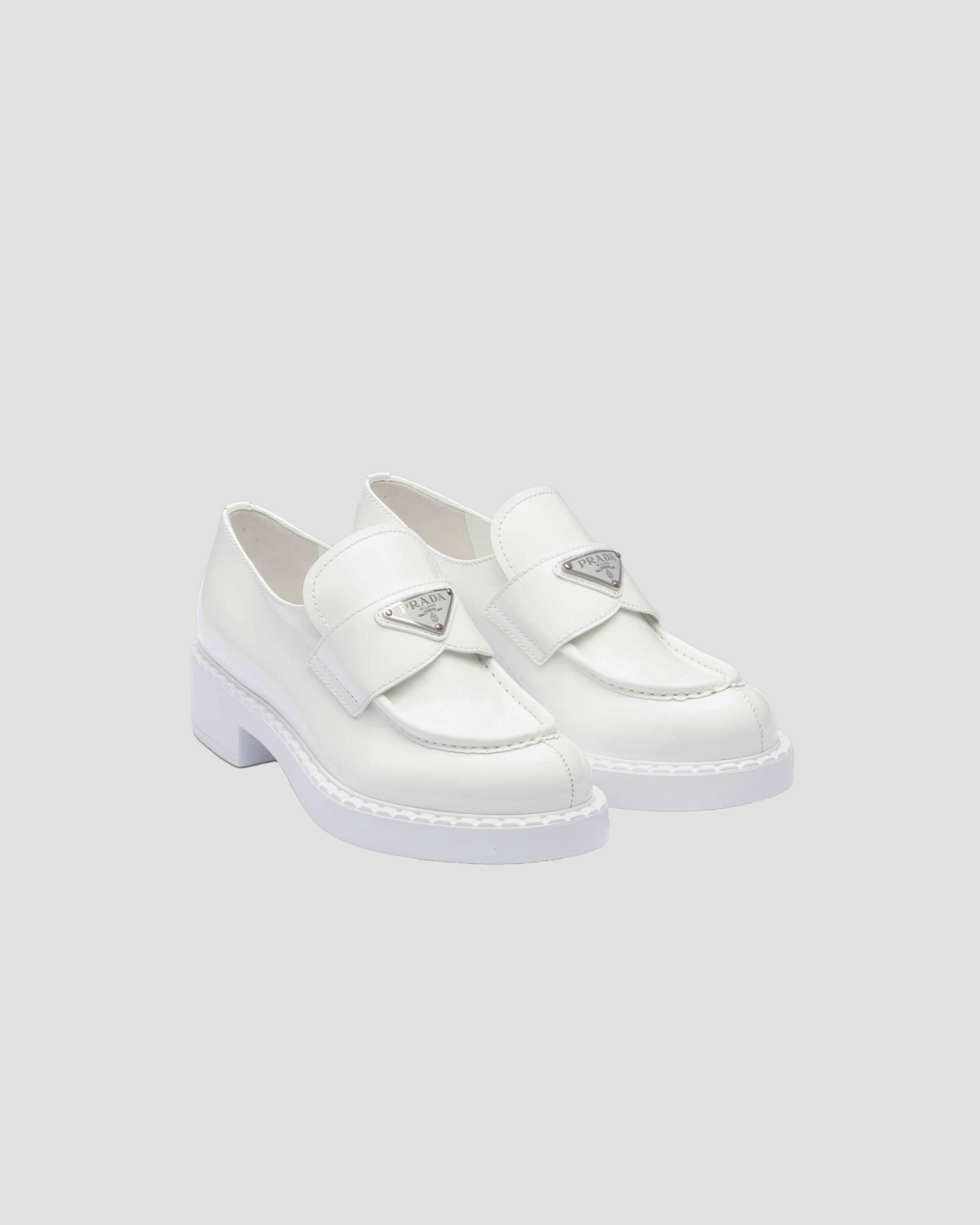 PRADA CHOCOLATE PATENT LEATHER LOAFERS WHITE 1D246M_JHR_F0009