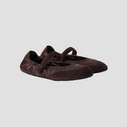 Prada Coffee Collapse Re-Nylon and Suede Ballerinas 1F215O_D7C_F0201_F_005