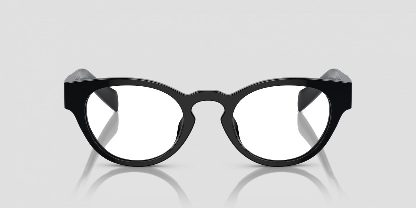Prada PR A11VD 16K1O1 Oval Black Eyeglasses on a light gray background