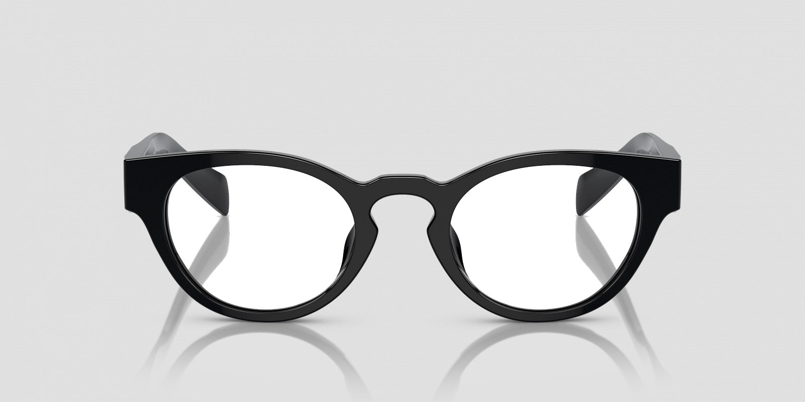 Prada PR A11VD 16K1O1 Oval Black Eyeglasses on a light gray background