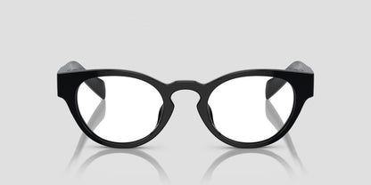 Prada PR A11VD 16K1O1 Oval Black Eyeglasses on a light gray background