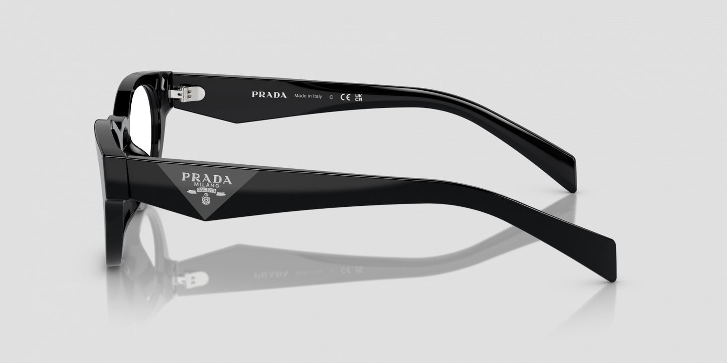 beside Prada PR A11VD 16K1O1 Oval Black Eyeglasses on a white background