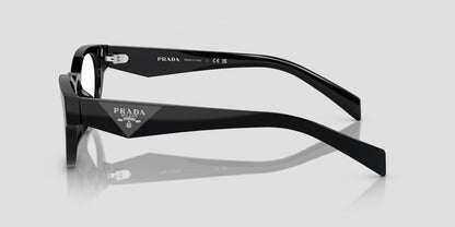 beside Prada PR A11VD 16K1O1 Oval Black Eyeglasses on a white background