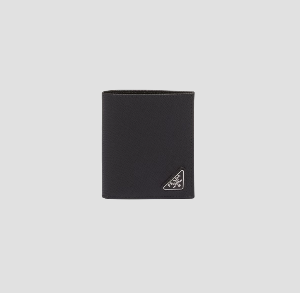 PRADA SAFFIANO LEATHER VERTICAL WALLET TRIANGLE LOGO CORNER 