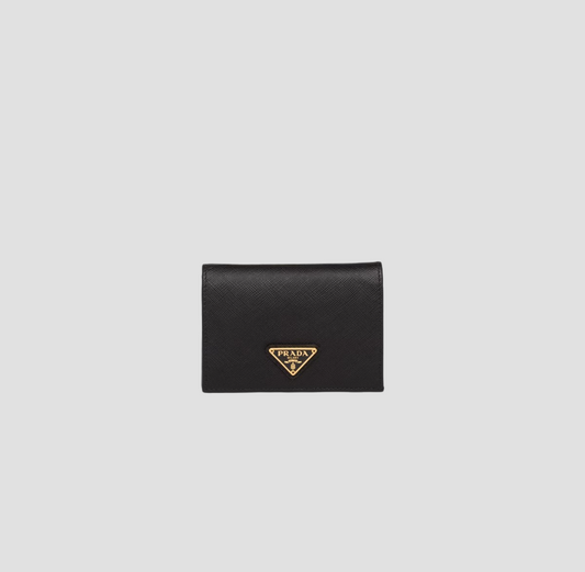 PRADA SMALL SAFFIANO LEATHER WALLET WITH TRIANGLE GOLD LOGO 1MV021_QHH_F0002