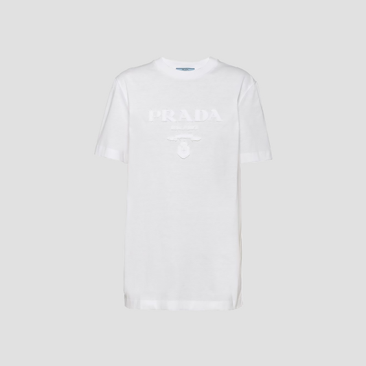 Prada Women's White Embroidered Jersey T-Shirt 35838R_124R_F0009_S_162