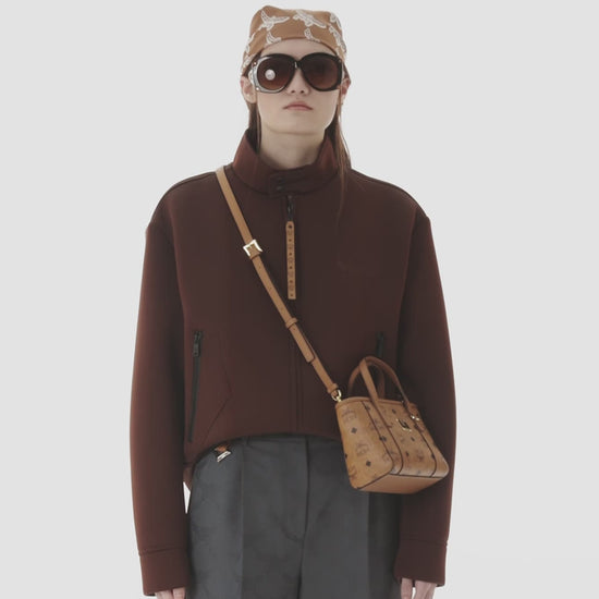 video MCM X-Mini Toni Top-Zip Shopper in Visetos Cognac MWPFSMT03CO001