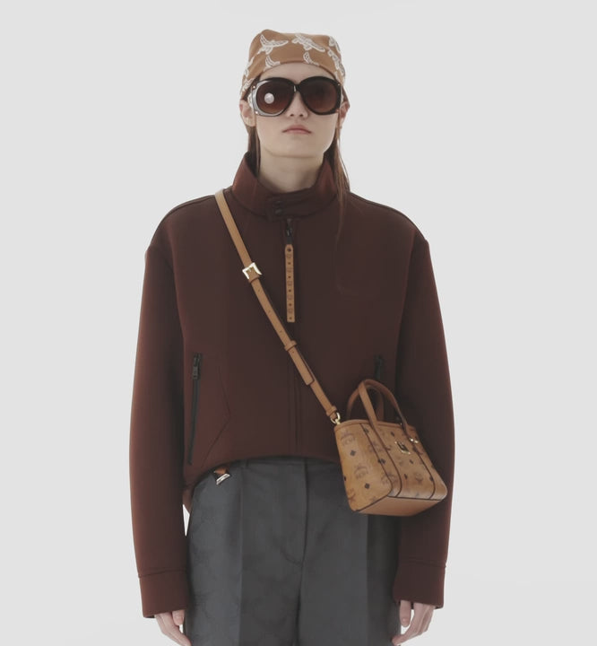 video MCM X-Mini Toni Top-Zip Shopper in Visetos Cognac MWPFSMT03CO001