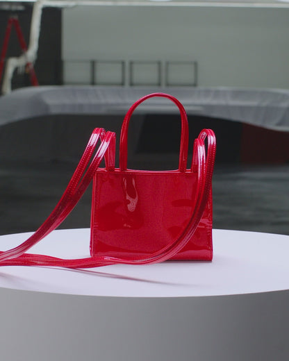 video TELFAR SMALL SHOPPING BAG RED PATENT