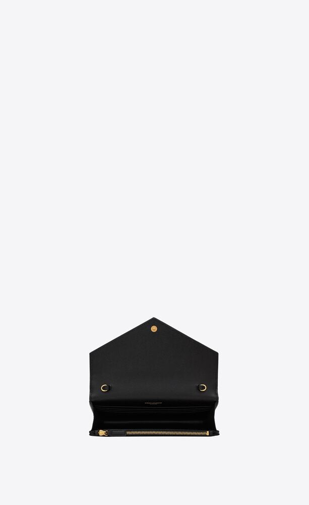 mặt trong SAINT LAURENT CASSANDRE ENVELOPE WOC IN BLACK GRAIN DE POUDRE LEATHER authentic 377828AAA441000