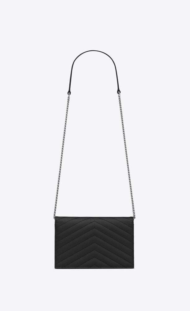 mặt sau túi SAINT LAURENT CASSANDRE ENVELOPE WOC IN BLACK GRAIN DE POUDRE LEATHER 742920BOW021000 