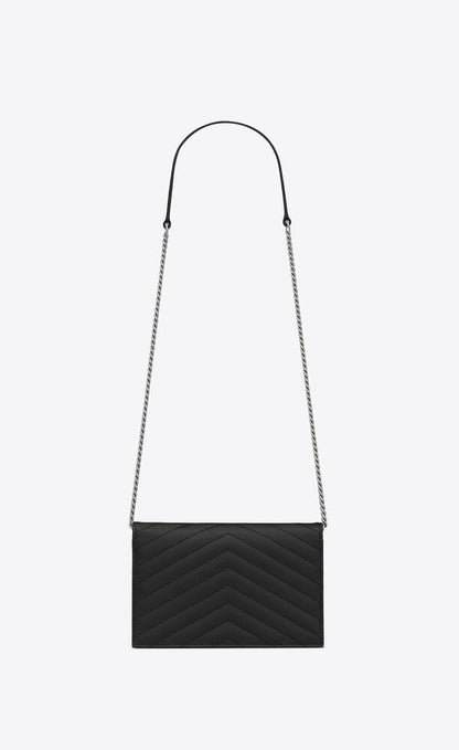 mặt sau túi SAINT LAURENT CASSANDRE ENVELOPE WOC IN BLACK GRAIN DE POUDRE LEATHER 742920BOW021000 