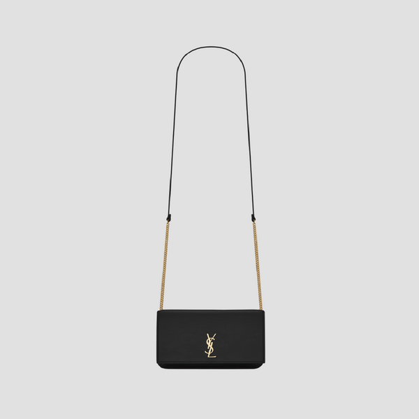 SAINT LAURENT CASSANDRE PHONE HOLDER IN BLACK SMOOTH LEATHER 6350950U40J1000