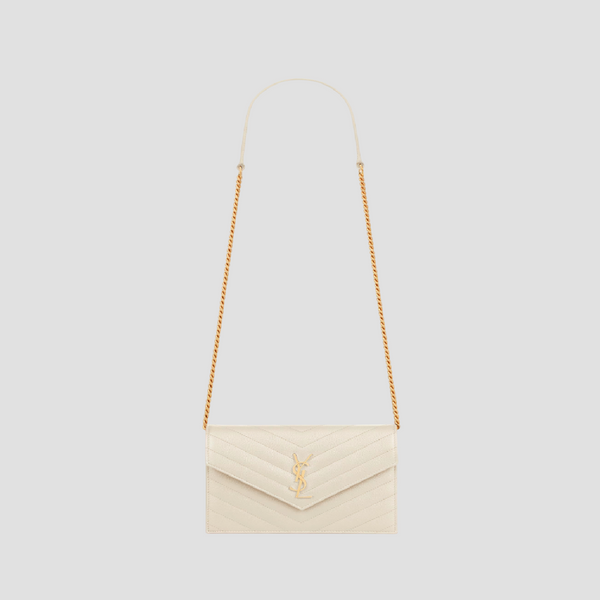 SAINT LAURENT CASSANDRE ENVELOPE WOC IN CREMA SOFT GRAIN DE POUDRE LEATHER 742920BOW019207
