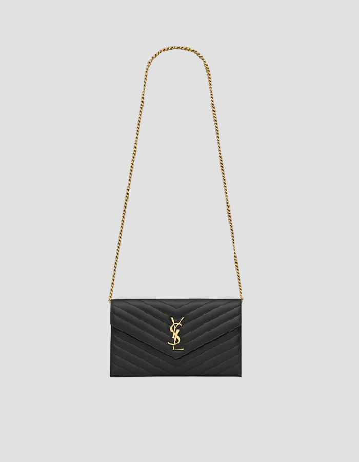 SAINT LAURENT CASSANDRE WOC IN BLACK GOLD LAMBSKIN