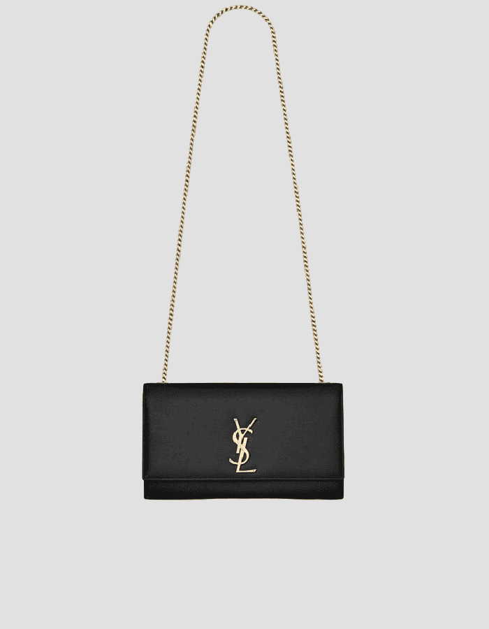 SAINT LAURENT KATE MEDIUM IN BLACK GRAIN DE POUDRE EMBOSSED LEATHER