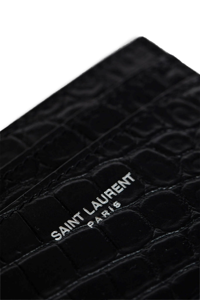 SAINT LAURENT PARIS CREDIT CARD CASE IN CROCODILE-EMBOSSED LEATHER 375946DZE0E1000