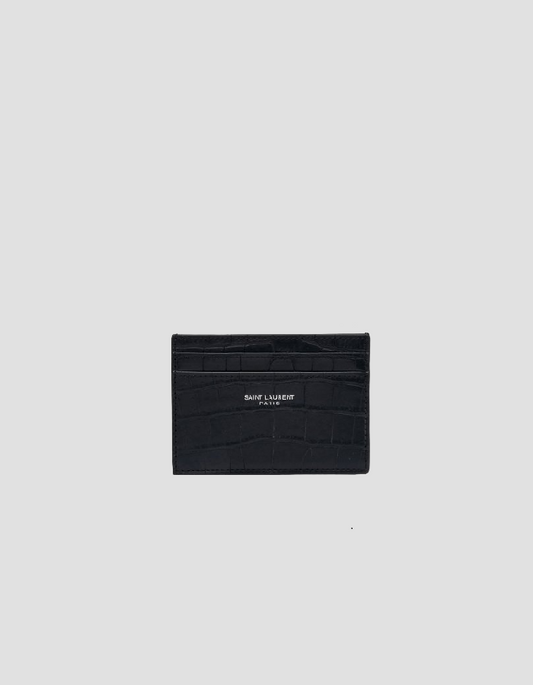 SAINT LAURENT PARIS CREDIT CARD CASE IN CROCODILE-EMBOSSED LEATHER