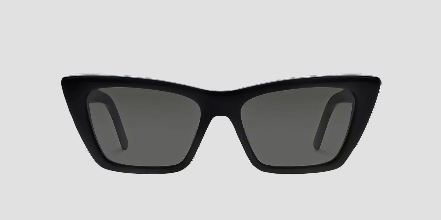 Saint Laurent SL 276 MICA-001 Square Cat-Eye Sunglasses with dark lenses on a light gray background