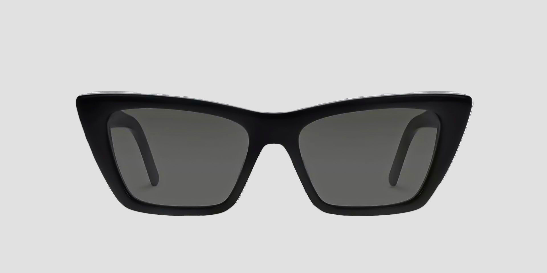 Saint Laurent SL 276 MICA-001 Square Cat-Eye Sunglasses with dark lenses on a light gray background
