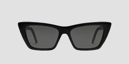 Saint Laurent SL 276 MICA-001 Square Cat-Eye Sunglasses with dark lenses on a light gray background