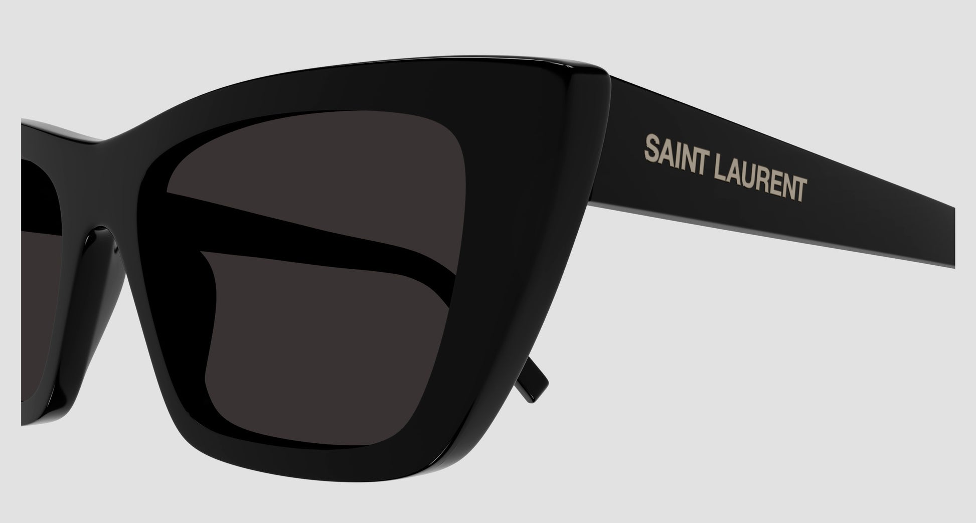 SL 276 MICA-001 Square Cat-Eye Sunglasses with 'Saint Laurent' branding on a light gray background