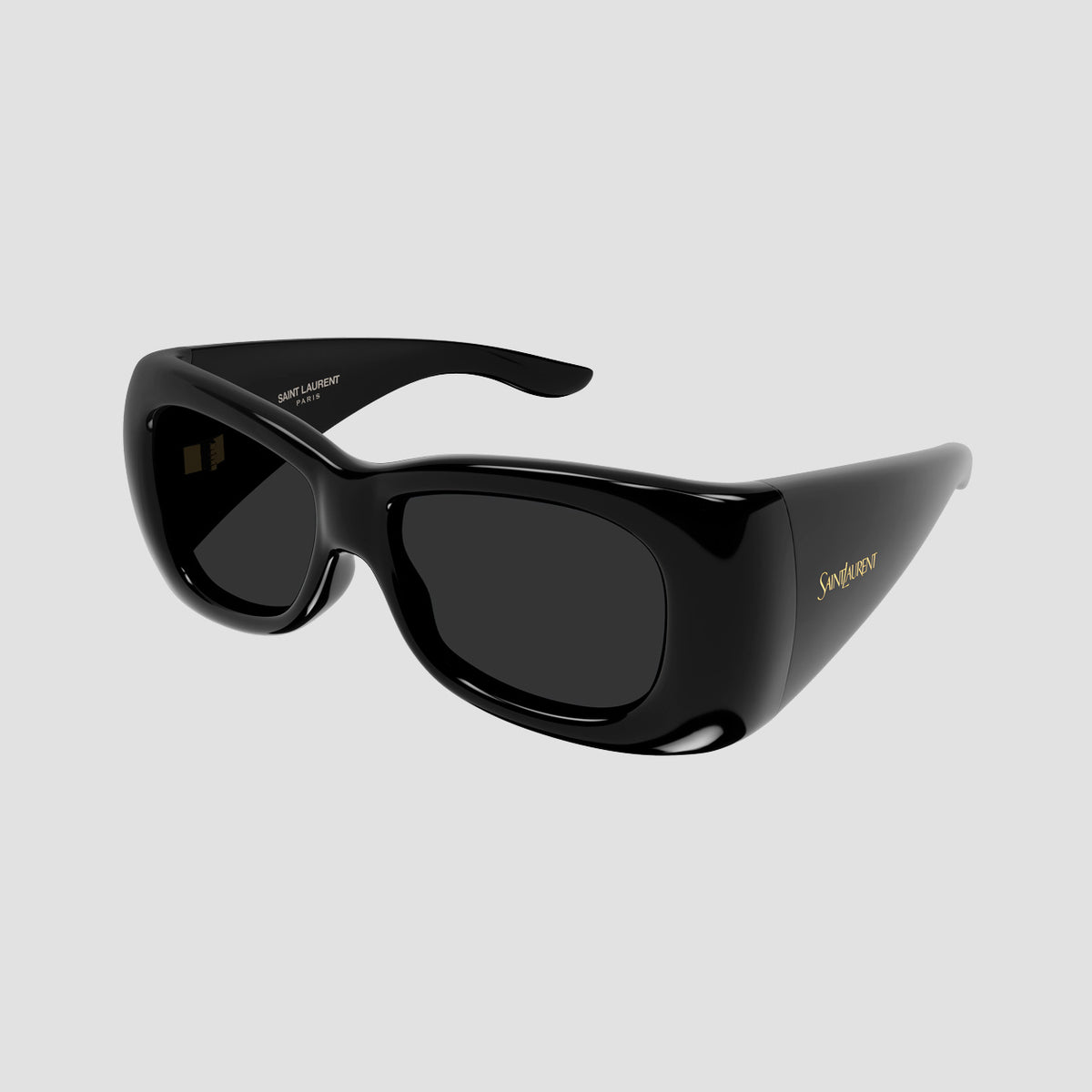 Saint Laurent SL 901 HOWL-001 with dark lenses and gold 'Saint Laurent' branding on the side, shown on a light gray background.