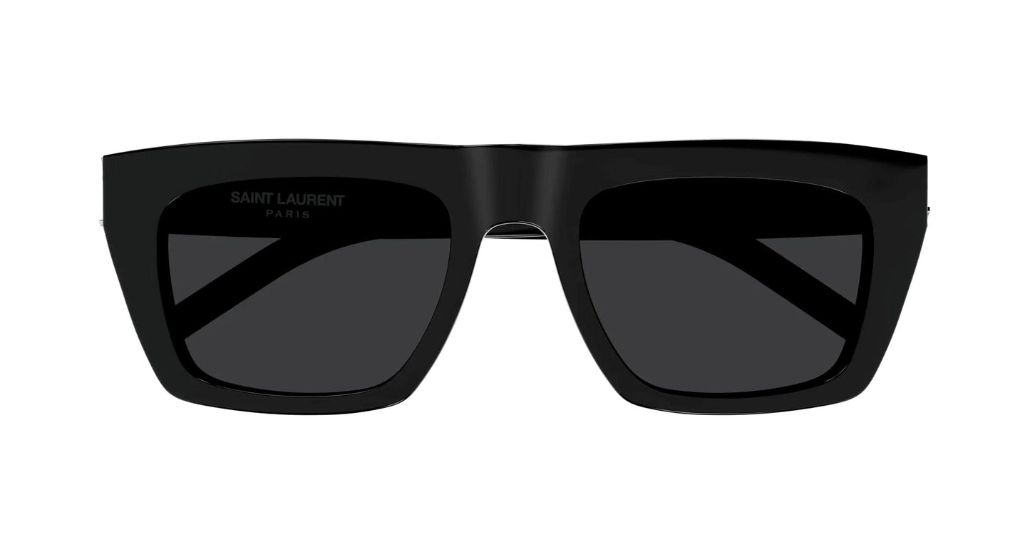 Saint Laurent SL M131 001 Black Square Sunglasses with a matte black frame and dark lenses, shown from the front on a white background.