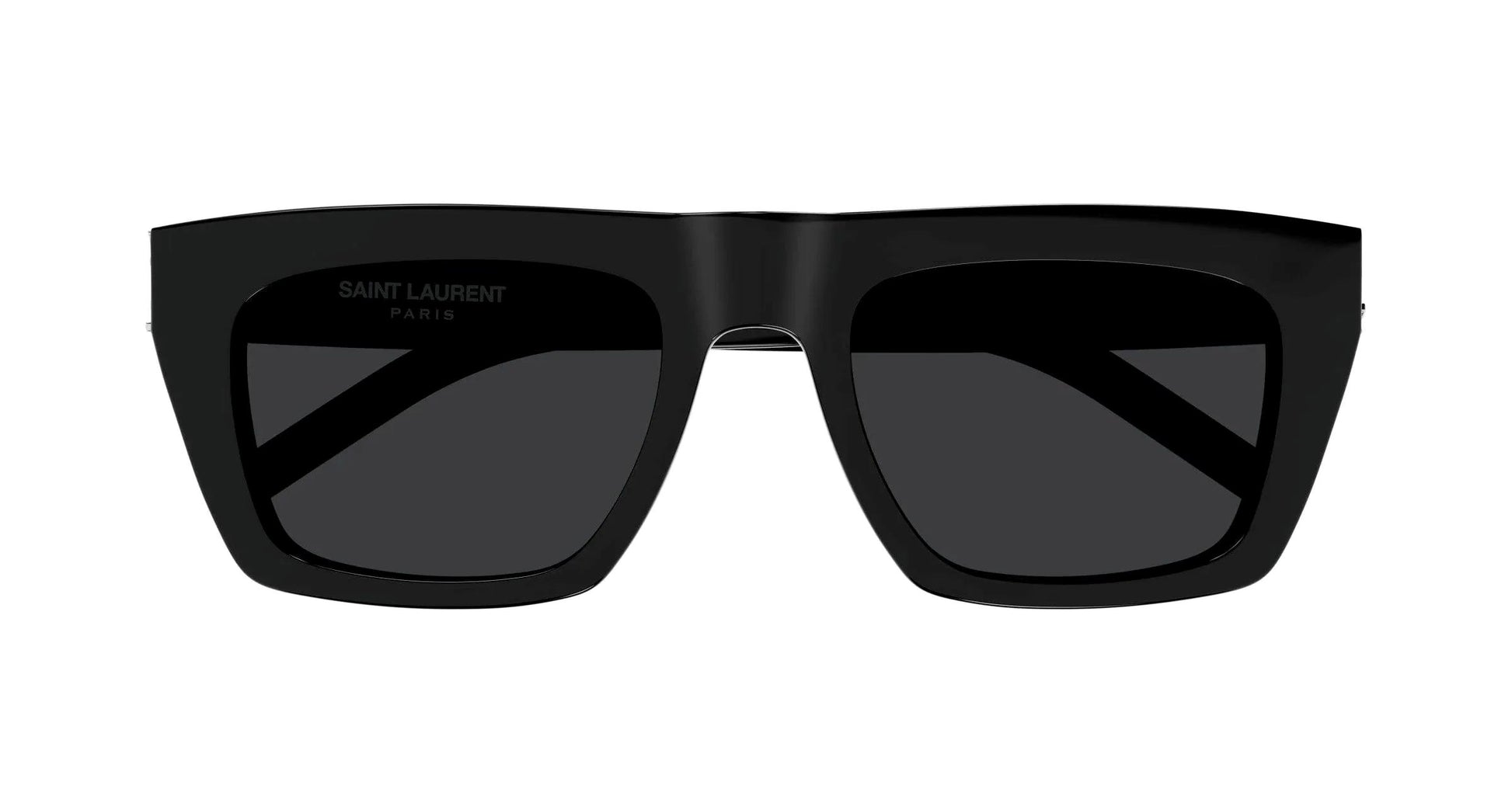 Saint Laurent SL M131 001 Black Square Sunglasses with a matte black frame and dark lenses, shown from the front on a white background.