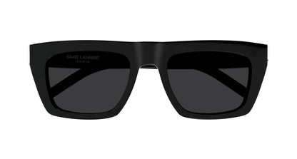 Saint Laurent SL M131 001 Black Square Sunglasses with a matte black frame and dark lenses, shown from the front on a white background.
