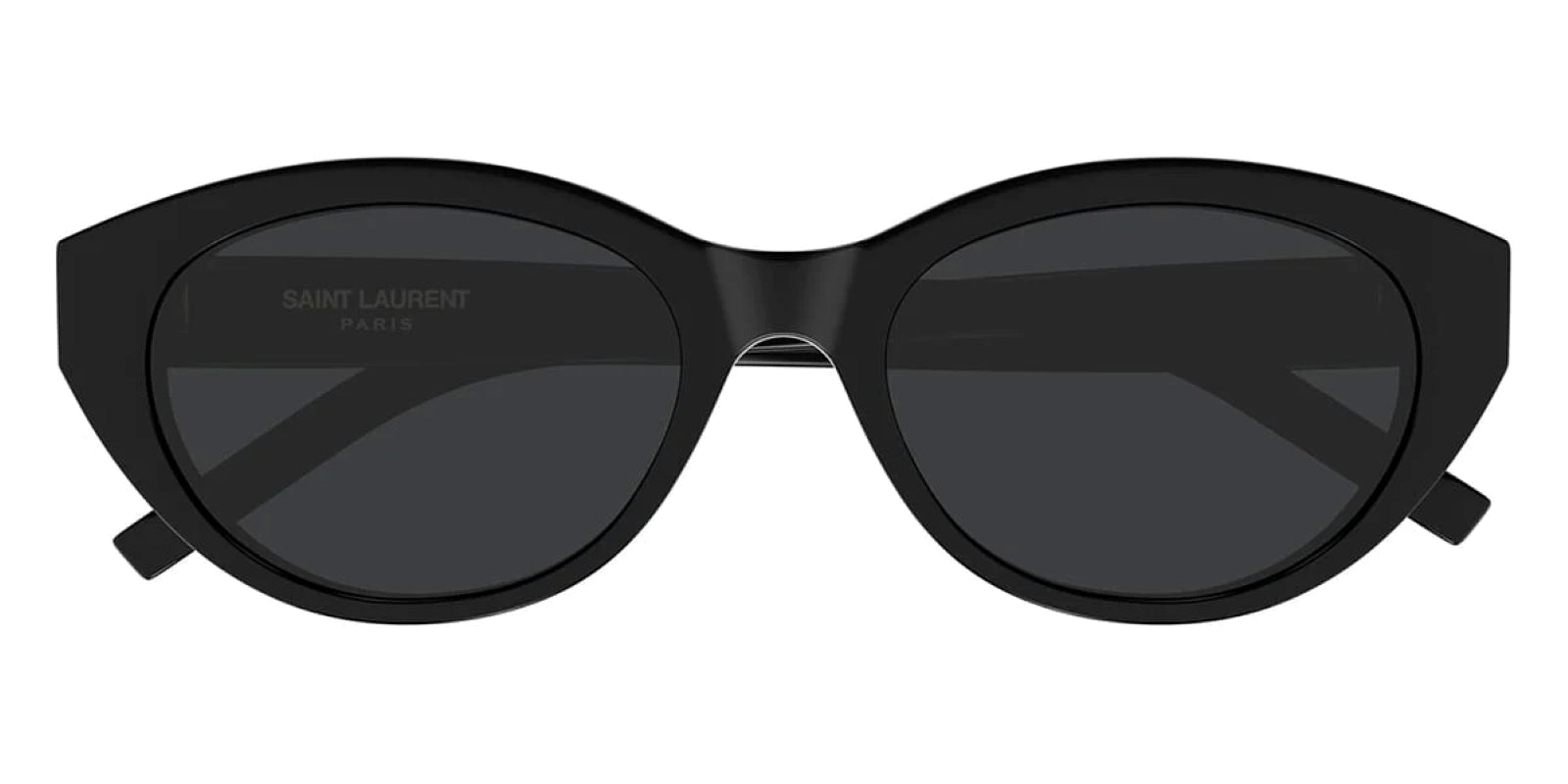 Saint Laurent SL M148 001 Black Round Sunglasses with a matte black frame and dark gray lenses, shown from the front on a white background.