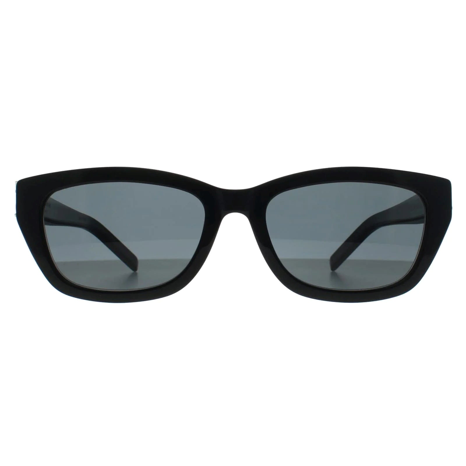 Saint Laurent SL M153-001 Black Rectangular Sunglasses with dark gray lenses, shown from a front-facing perspective on a solid white background.