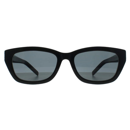 Saint Laurent SL M153-001 Black Rectangular Sunglasses with dark gray lenses, shown from a front-facing perspective on a solid white background.