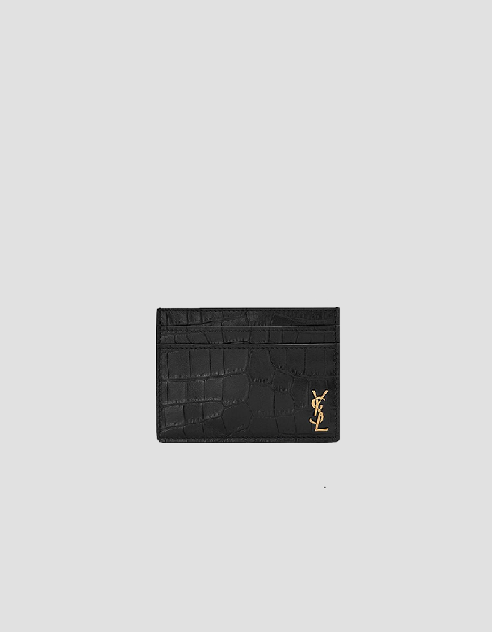 TINY CASSANDRE CARD CASE IN CROCODILE-EMBOSSED MATTE LEATHER