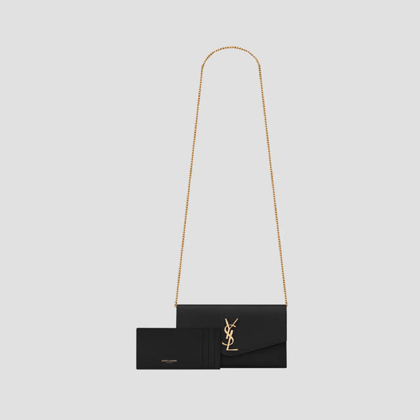 SAINT LAURENT UPTOWN CHAIN WALLET IN GRAIN DE POUDRE EMBOSSED LEATHER 6077881GF0J1000