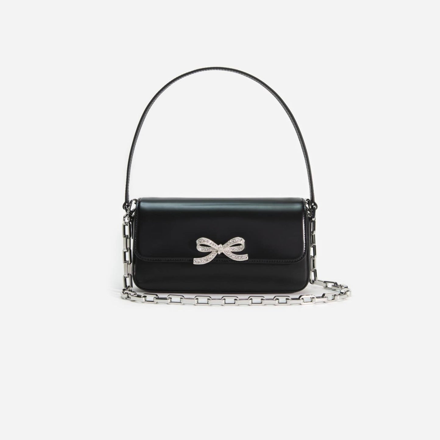 Self-Portrait Black Leather Baguette Bag PF24-309-B