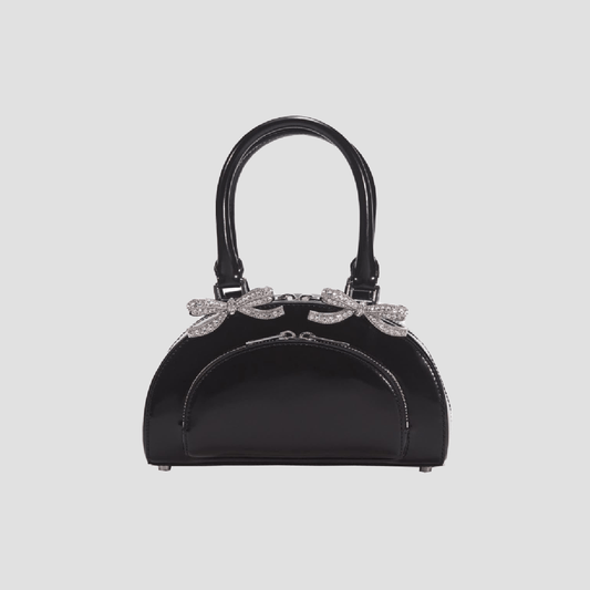Self-Portrait Black Leather Curved Mini Tote Bag AW24-300-B