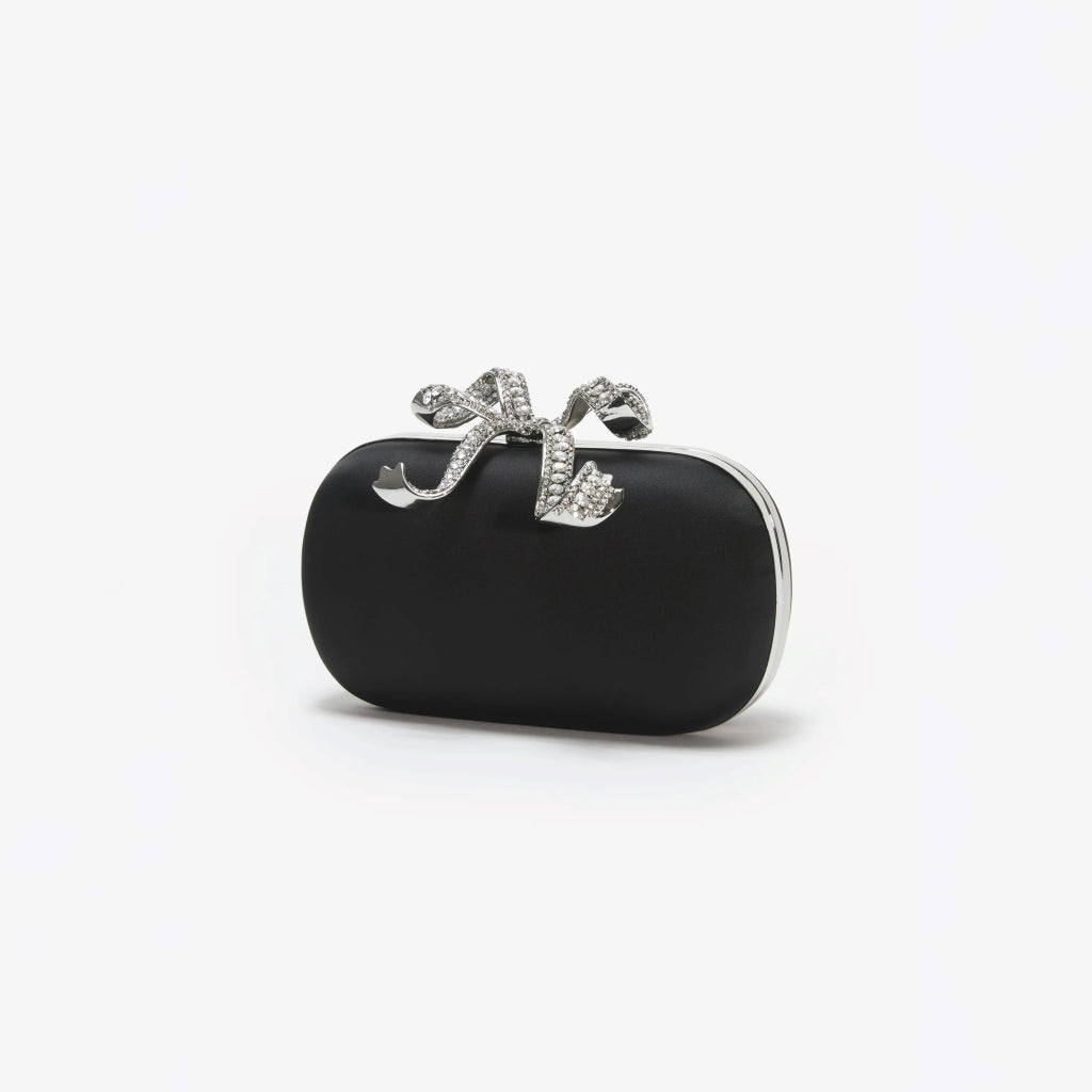  SELF-PORTRAIT BLACK SATIN BOW CLUTCH SS24-311-B authentic tại blankroom việt nam