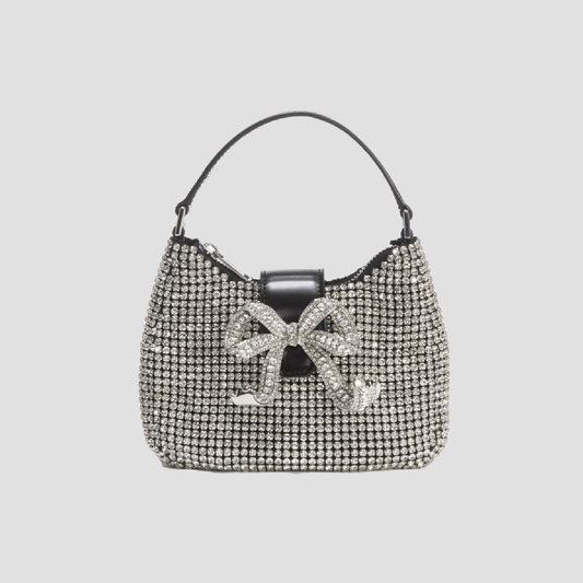 Self-Portrait Silver Diamante Crescent Bow Bag SS24-314-SIL