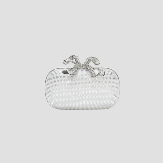 Self-Portrait Silver Rhinestone Bow Clutch SS24-318-SIL