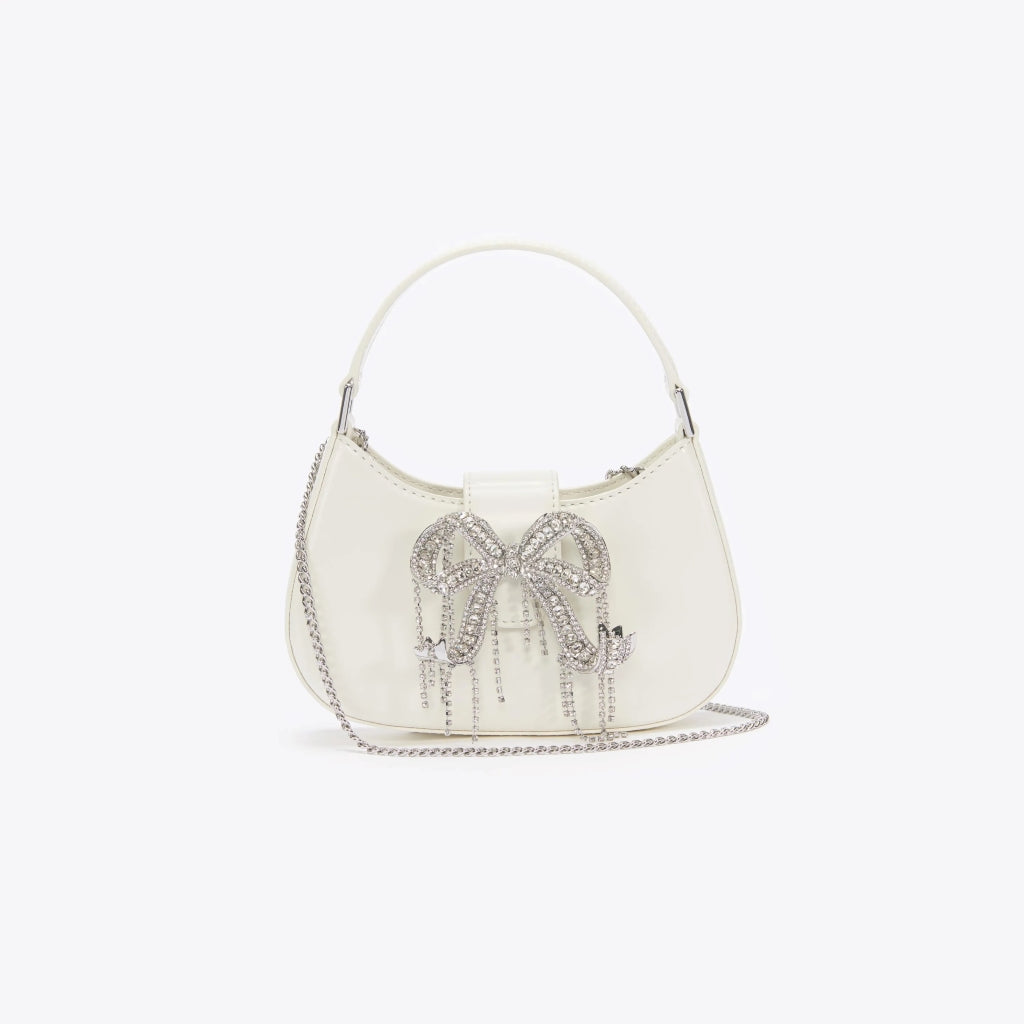 túi xách nữ SELF-PORTRAIT WHITE LEATHER CRESCENT BAG authentic tại blankroom việt nam